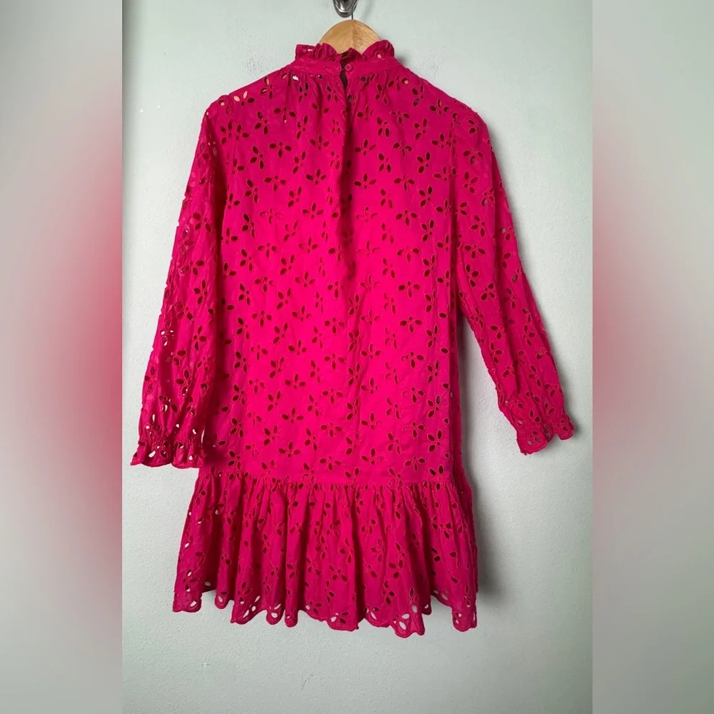 J. Crew Ruffleneck Mini‎ Dress In Eyelet Pink 100% Cotton Dress Size Small